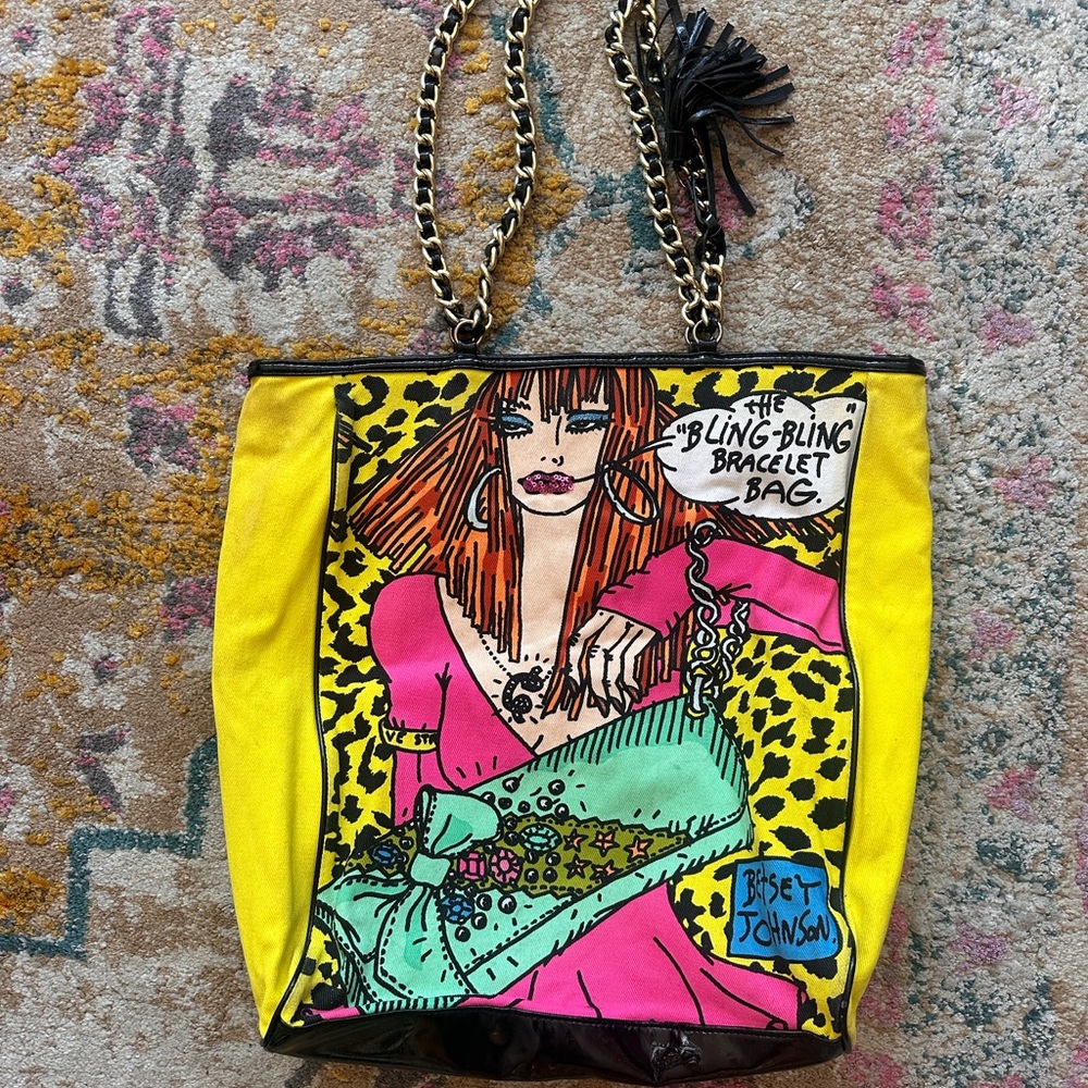 Betsey Johnson Yellow Art Cartoon Girl Tote